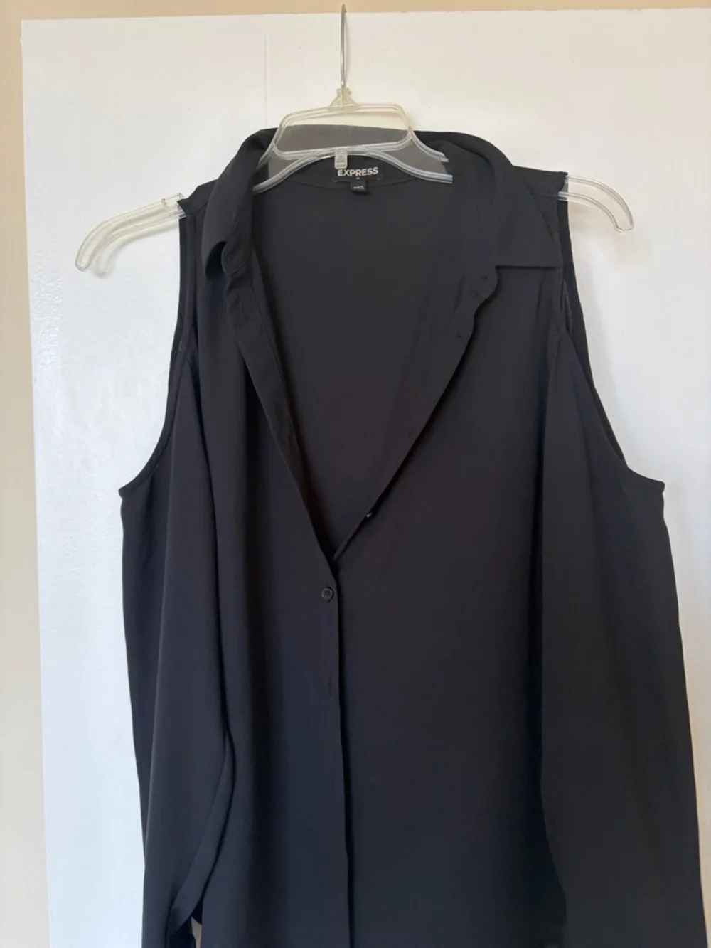 Express Black Cold-Shoulder Button-Down Blouse - Picture 6 of 6